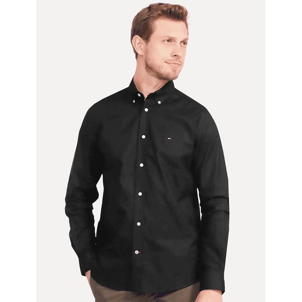 Camisa Tommy Hilfiger Original Masculina Regular Fit Classic Collar Preta