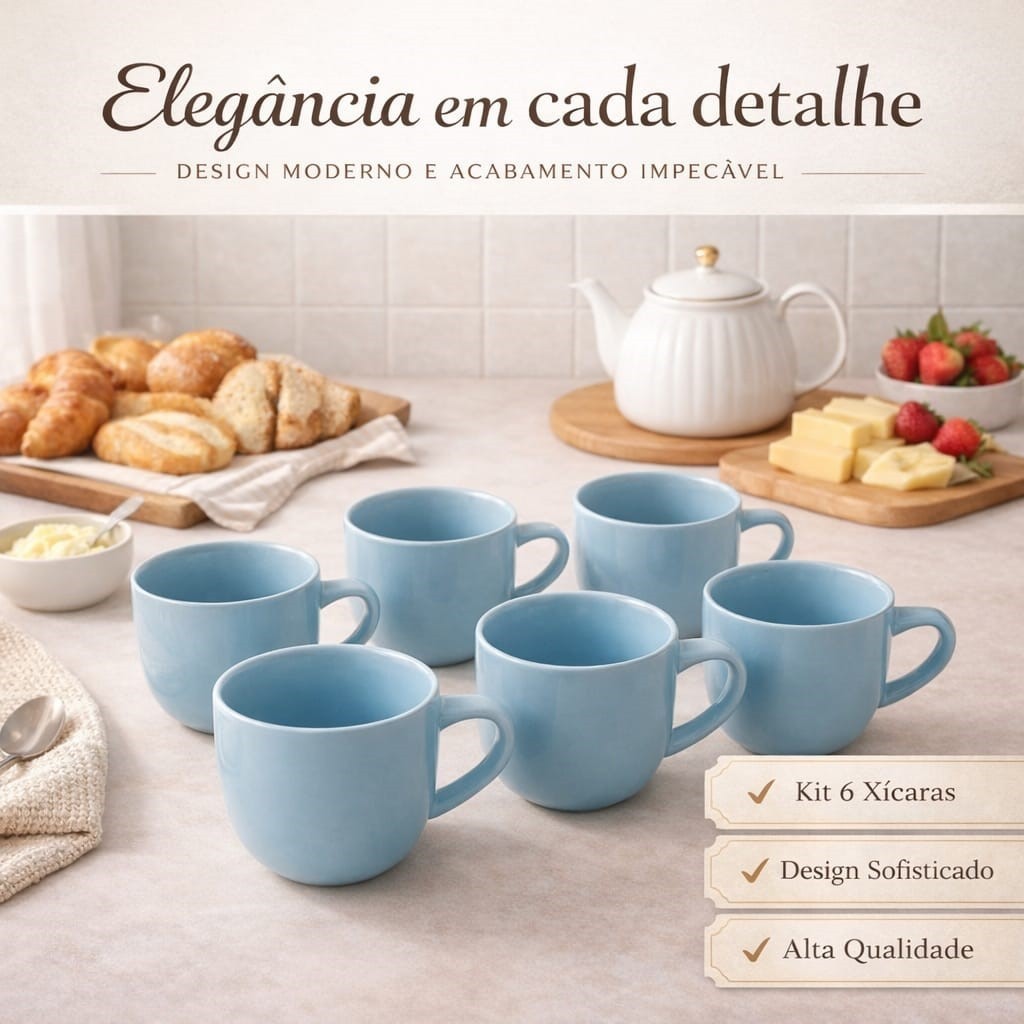 Jogo 06 Xicaras Porcelana Azul de café 170Ml Caneca Chocolate quente chá Cappuccino