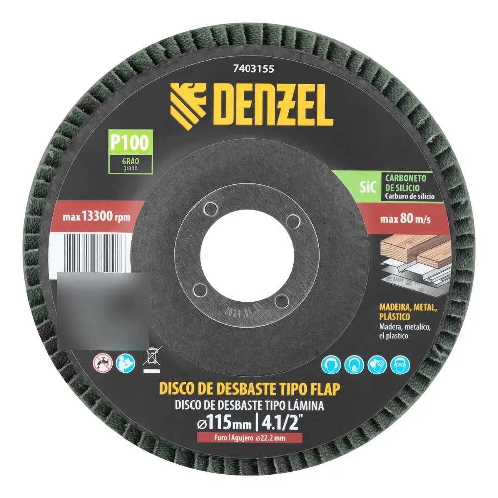 Disco Flap Desbaste Denzel SiC Grão 100 115x22,2mm 1 Peça