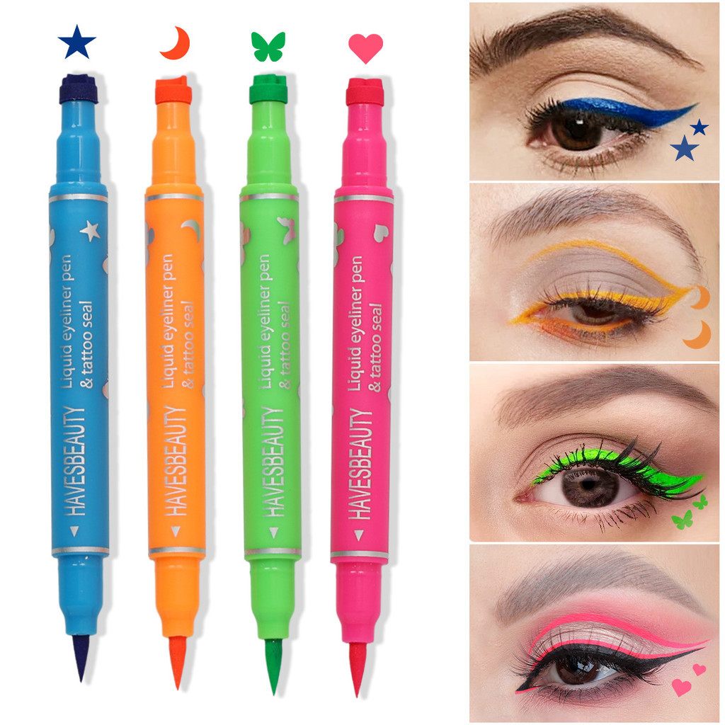 Delineador Com Carimbo Neon Estilo Y2K Spice Look Maquiagem De Olhos Colorida E Personalizada À Prova D'água Para Festas