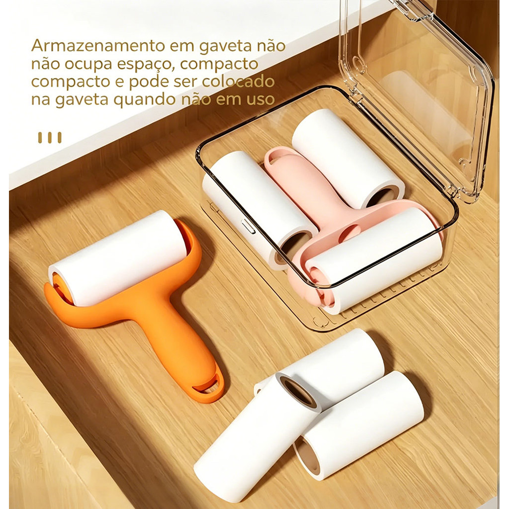 Kit Rolo Adesivo Removedor de Pelos com Estojo + 3 Refis - Ideal para Roupas, Sofás e Pelos de Pets