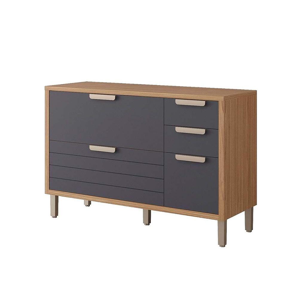 Balcão de Cozinha Eloise c/4 Gavetas e 1 Porta Basculante Riscada c/Tampo 120 cm Freijo/Titanium - MGM