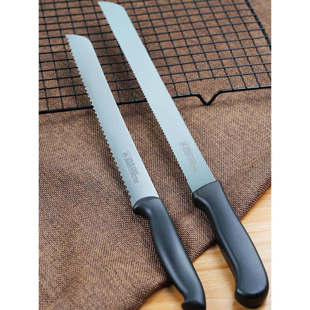 Sanneng 33cm faca serrilhada corte frutas pão torrada faca bolo faca de corte de aço inoxidável serra de cozimento SN480