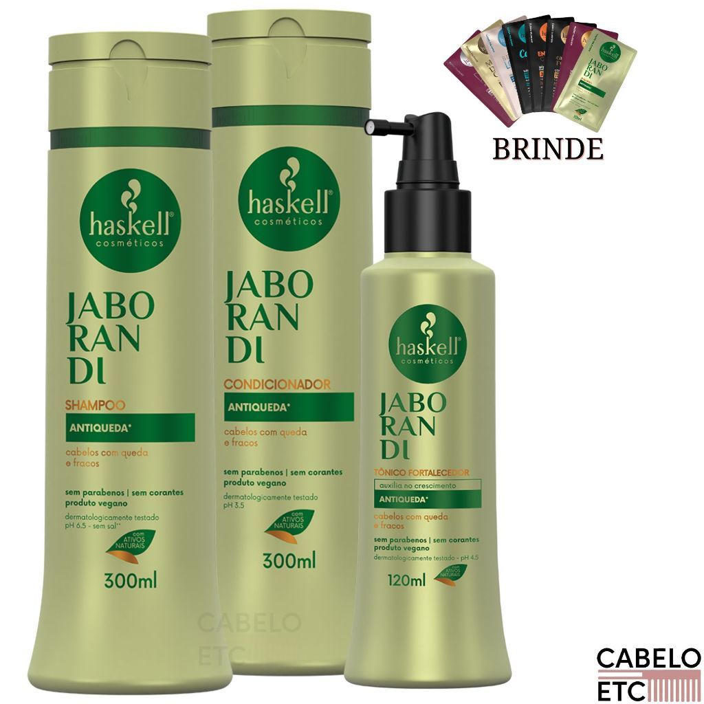 Kit Jaborandi Shampoo + cond. 300ml + Tônico Fortalecedor Jaborandi 120ml - Haskell