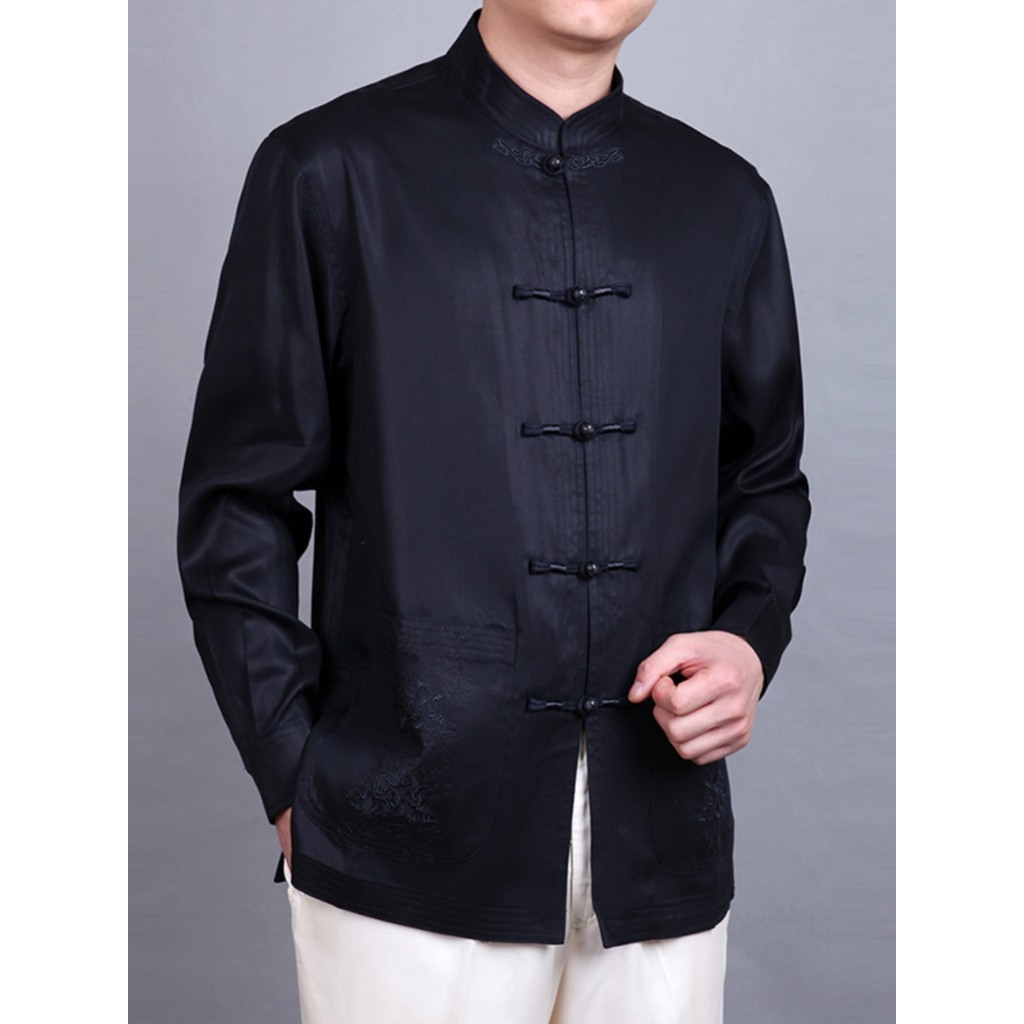 Terno Tang Masculino Novo Estilo Camisa de Manga Comprida Estilo Chinês Roupas Masculinas Primavera Outono Roupas Abotoa
