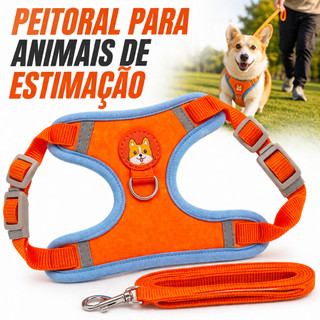 Coleira Peitoral Cachorro Ajustável com Guia Anti Puxão Confortável Respirável Seguro Cãe…