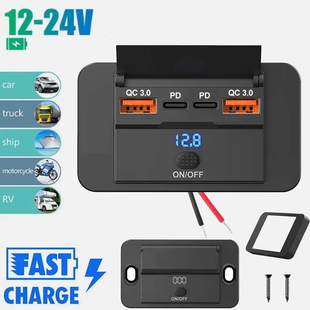 Adaptador De Tomada Para Carregador De Carro Com Interruptor Divisor De Carregamento De 3-4 Portas , Ônibus , RV , ATV ,