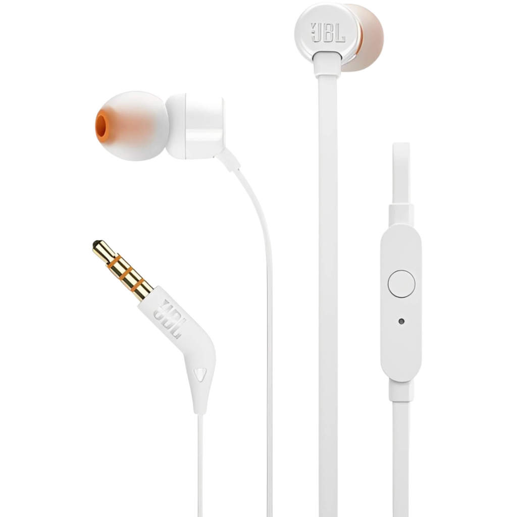 JBL T110 Branco Tune 110  Pure Bass Fone De Ouvido In Ear Com Fio Microfone JBLT110WHT