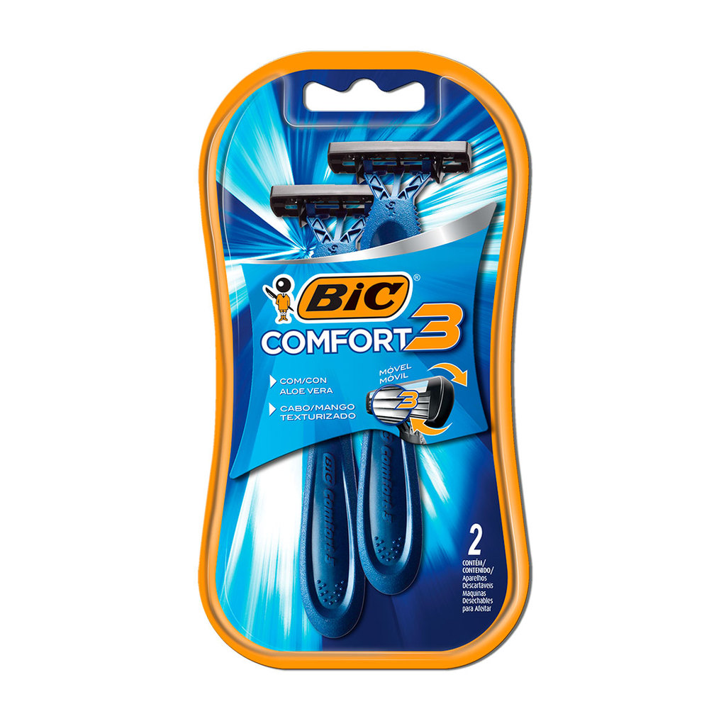 Barbeador descartável Confort3 Azul 2 unidades Bic