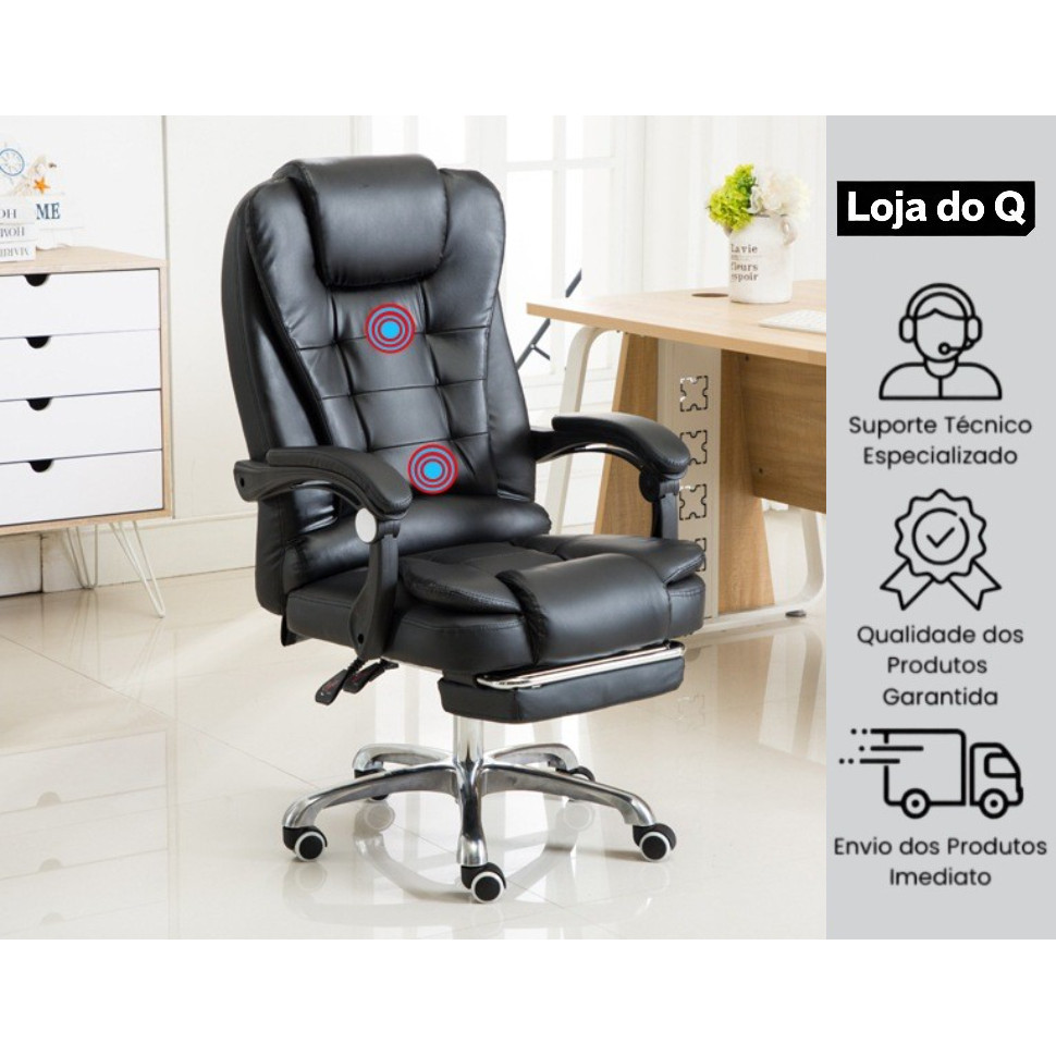 Cadeira de escritório ergonômica com suporte lombar, almofada de couro e apoio de braço, suporte de carga de até 150 kg