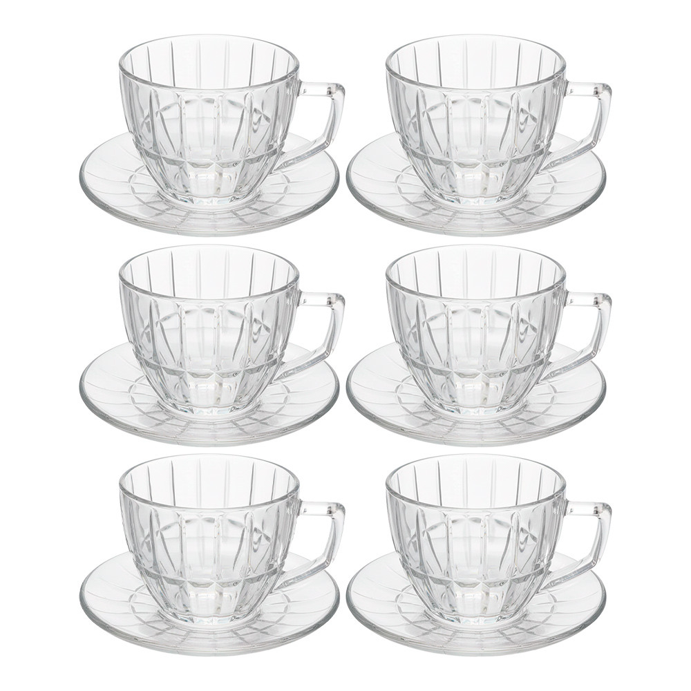 Jogo 6 Xicara de Chá com Pires Vidro Cristalle Transparente Café Cappuccino 250ml Haüskraft
