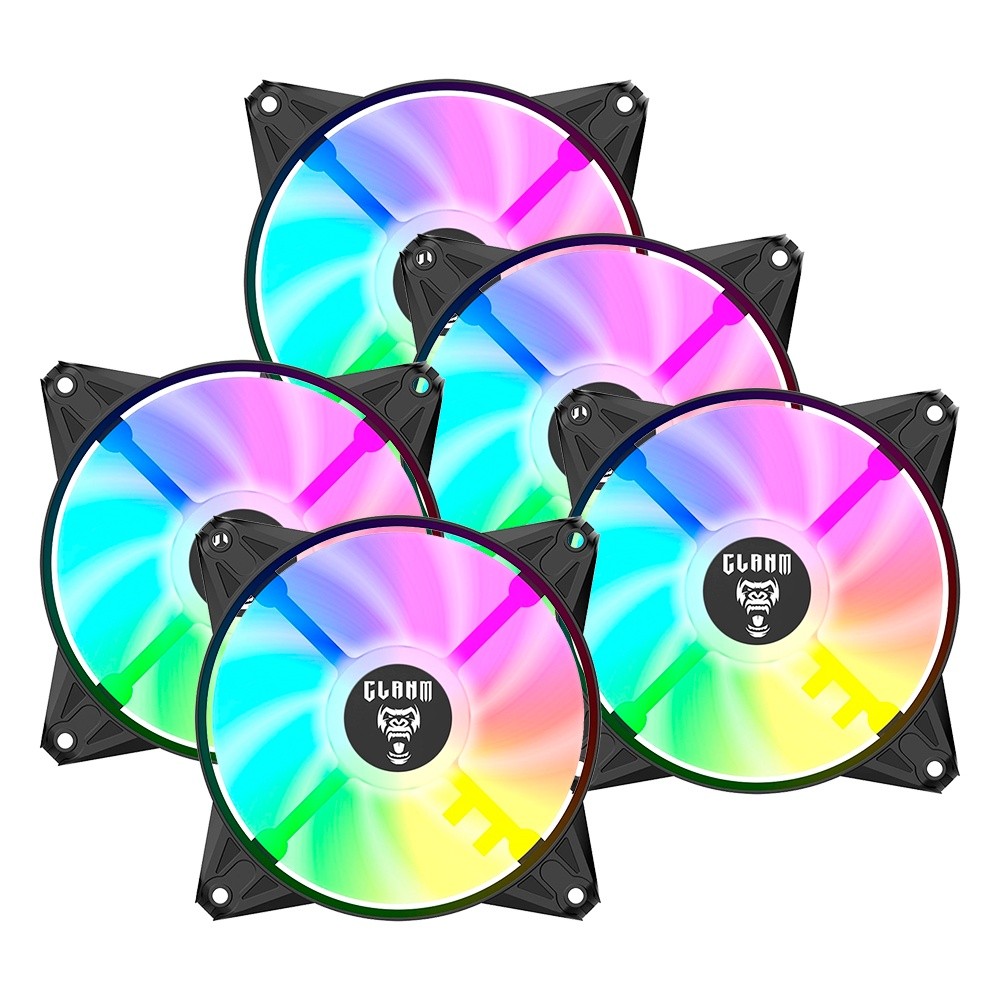 Kit 5 Cooler Fan para Gabinete RGB Rainbow 120mm Molex 4pin Ventoinha Eurus Preto Clanm Gamer