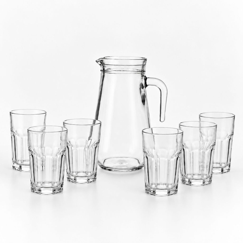 Kit Jarra Transparente Acapulco 1,25L + 6 Copos Vitamina de Vidro para Bebidas