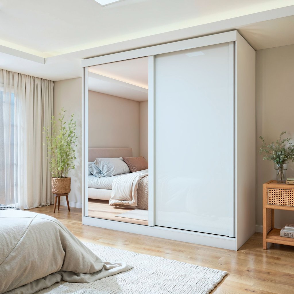 Guarda-Roupa Casal 2 Portas 2 Gavetas Zeine com Espelho Branco