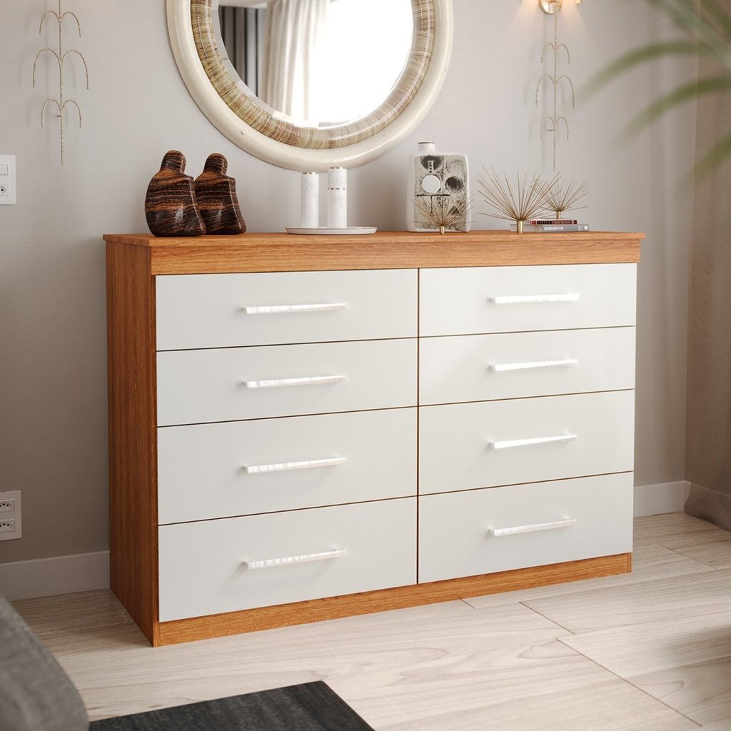 Cômoda para Quarto 8 Gavetas Gênova Plus Freijó/Off White