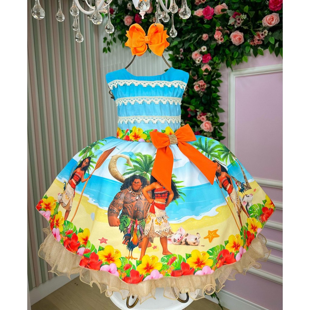 Vestido Versátil Infantil Temáticos Luxo Moana Modelo 2