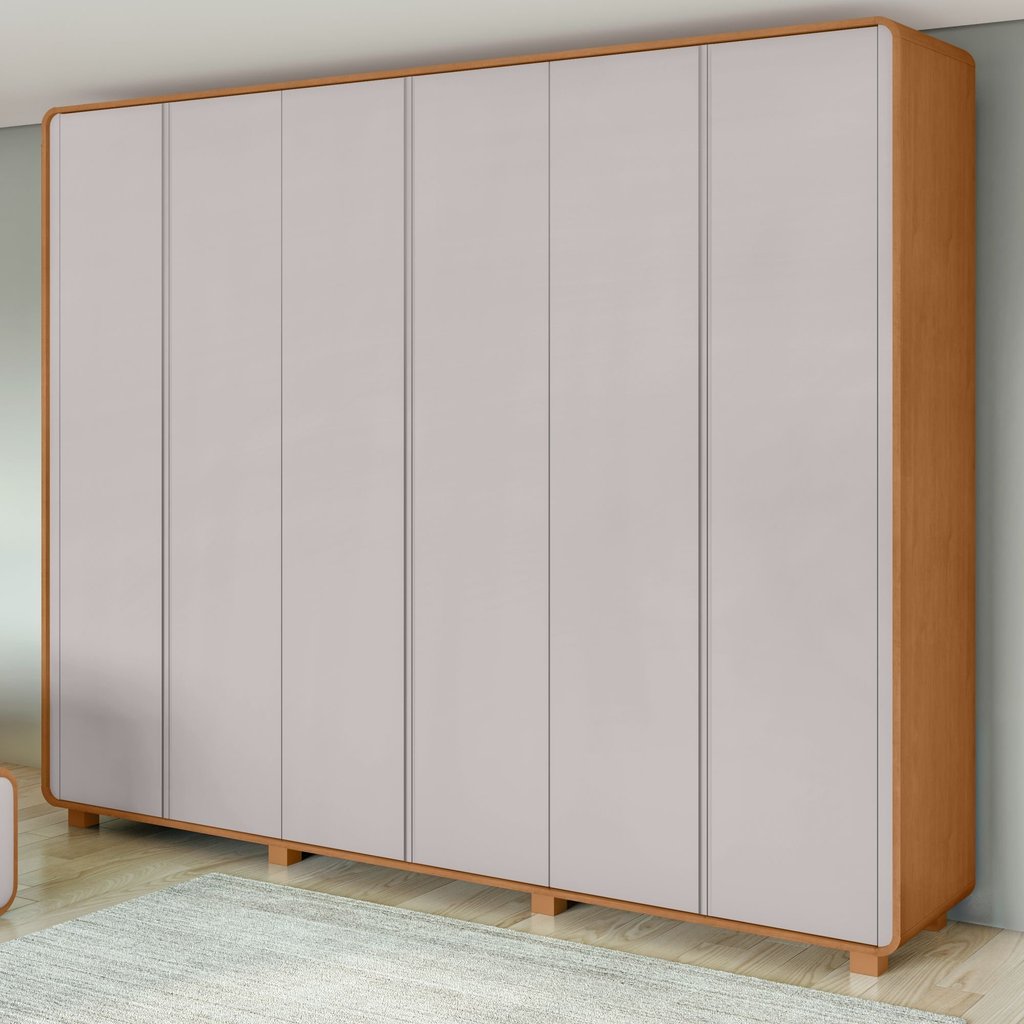 Guarda-Roupa Casal 6 Portas 6 Gavetas com Pés MDF 270cm Loop Off White Amêndoa Clean/Off White Amêndoa Clean/Off