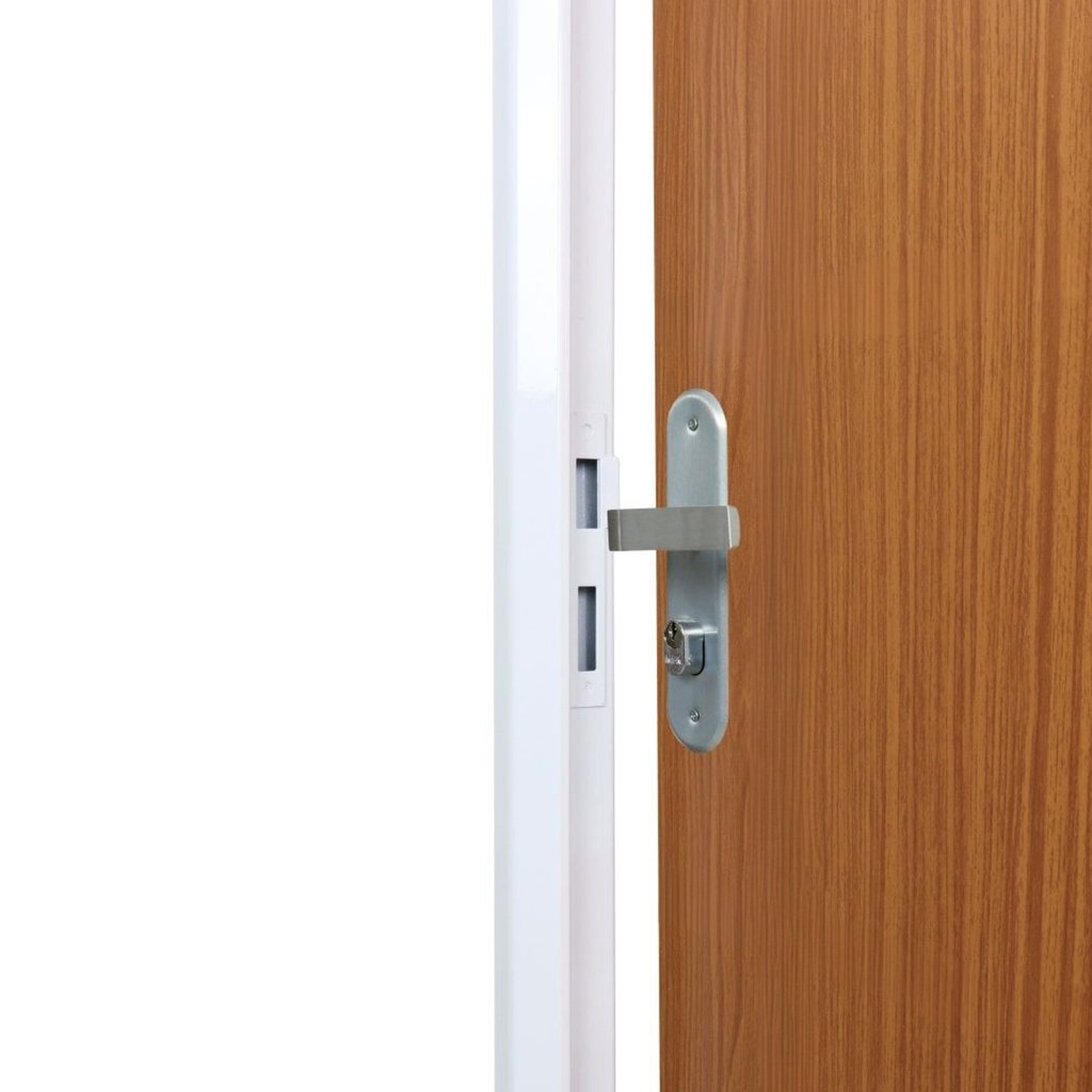 Kit Porta de Madeira Decorada 215x85cm com Batente de Aço 06cm Cantareira MGM Abertura Esquerda Marrom/Mogno Mogno