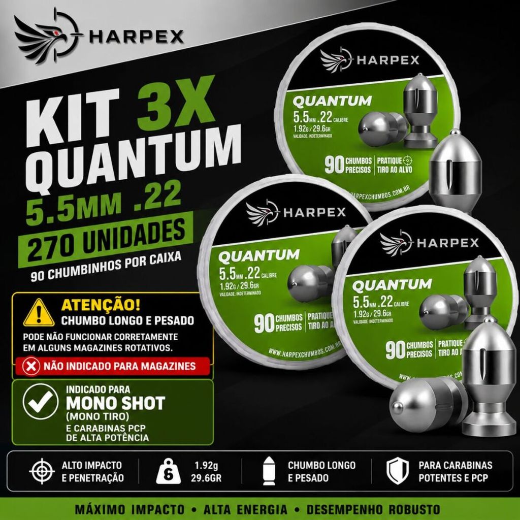 Kit 3x Harpex Quantum Mono Shot 5,5mm Chumbo Longo