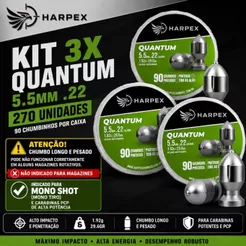 Kit 3x Harpex Quantum Mono Shot 5,5mm Chumbo Longo