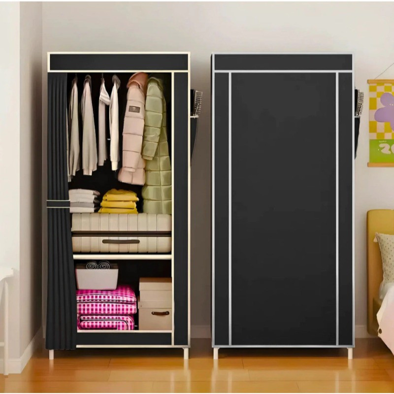 Easy-to-Assemble Guarda Roupa, Black Guarda Roupa Solteiro 146x56x44 cm,à Prova de Poeira Guarda Roupa de Solteiro