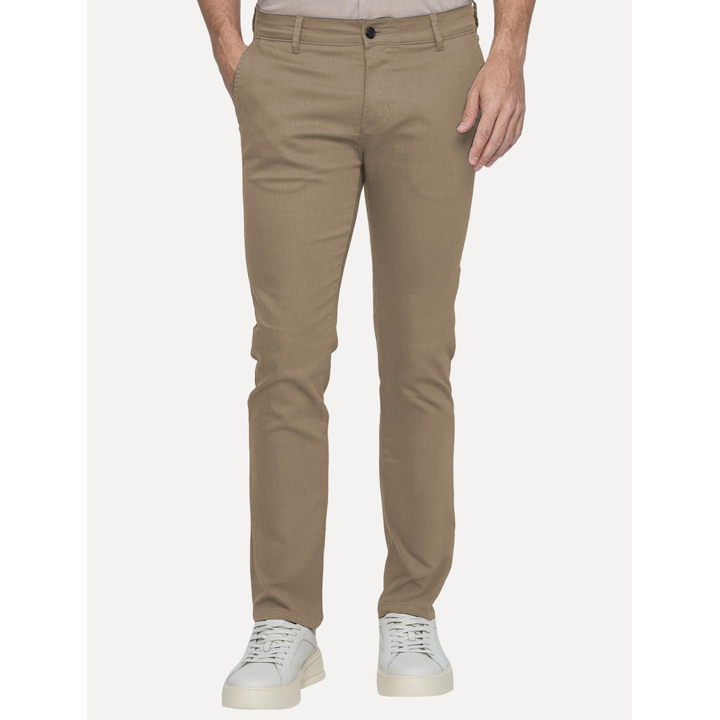 Calça King & Joe Original Sarja Masculina Slim Cáqui