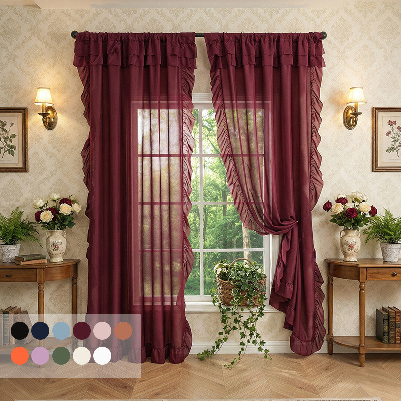 Cortinas de cor sólida simples vento gaze cortinas sonhadoras babados transparentes telas de janela finas