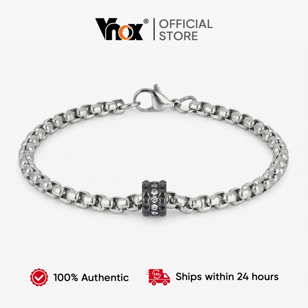 Pulseira Masculina Vnox Com Pérolas Quadradas De Aço Inoxidável E Zircônia Cúbica , Hipoalergênica Sem Manchas