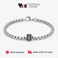 Pulseira Masculina Vnox Com Pérolas Quadradas De Aço Inoxidável E Zircônia Cúbica , Hipoalergênica Sem Manchas
