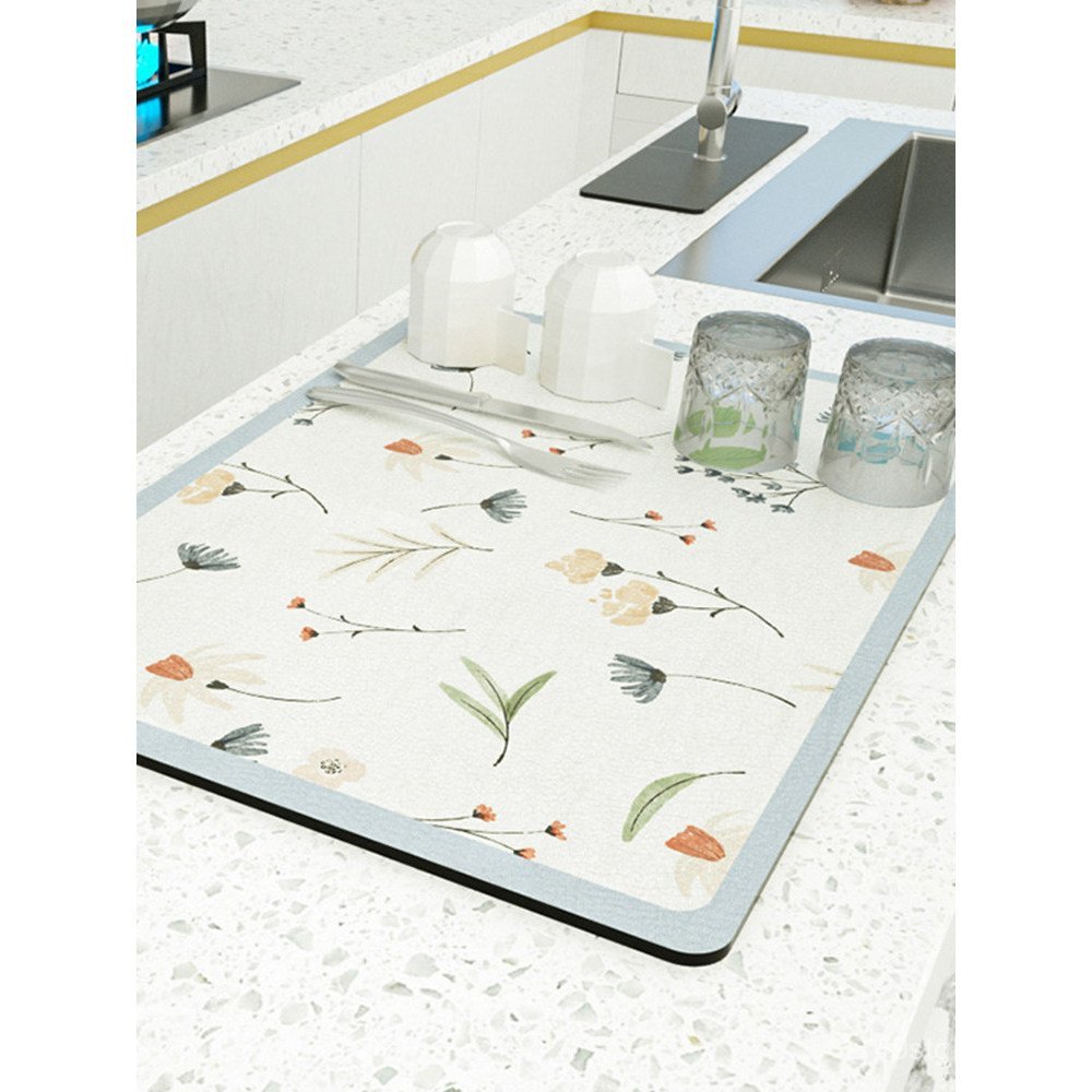Tapete de drenagem de terra diatomácea estampado para bar de cozinha, tapete de controle de água, tapete para utensílios