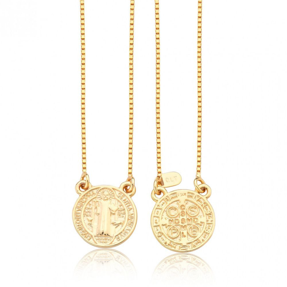Escapulário São Bento 12MM Corrente Cartier 60CM — LABRILHO Joias — Banhado Ouro 18K Antialérgico