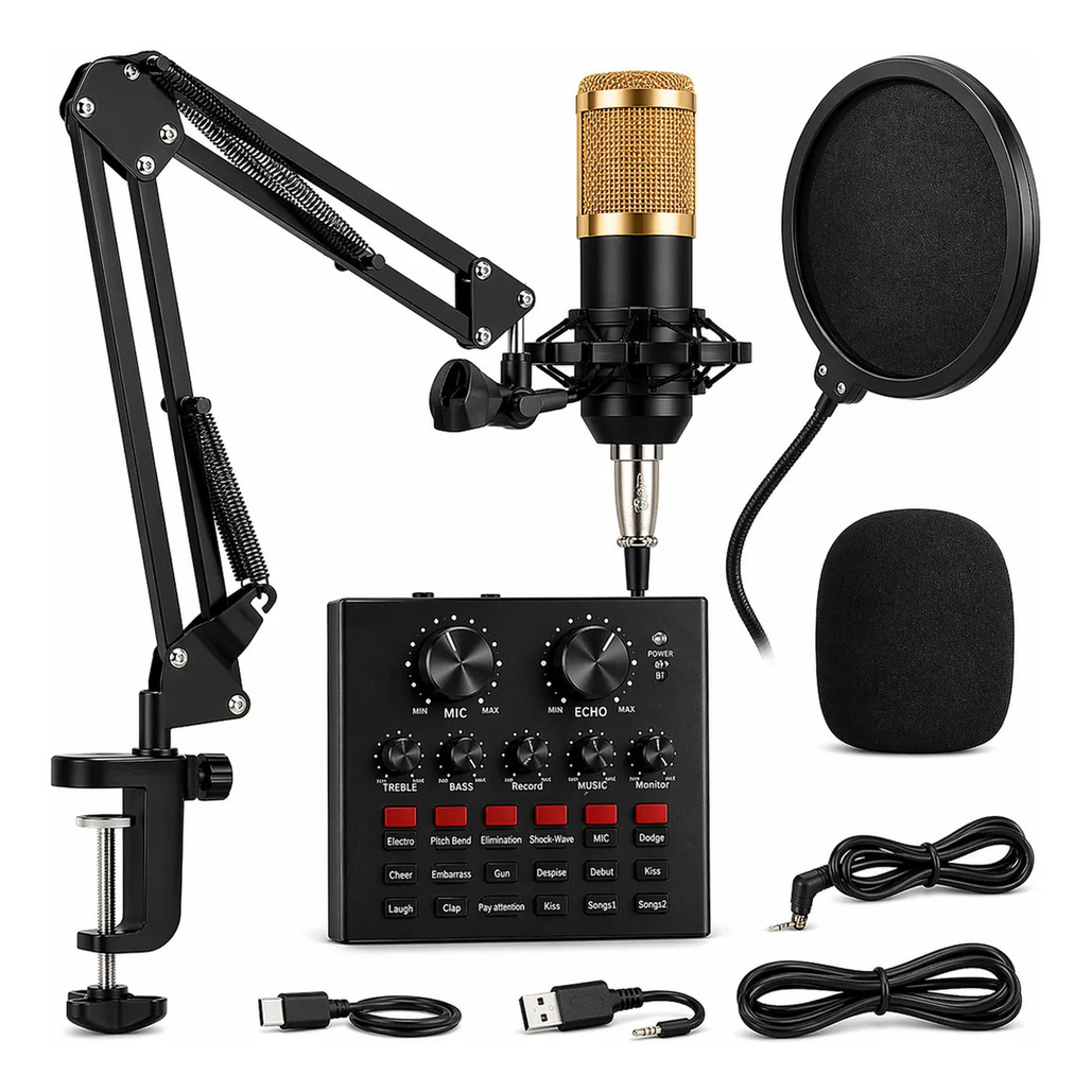 Kit Mic Condensador Profissional Mesa Som Streaming Podcast