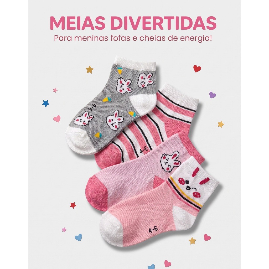 Kit Meia Infantil Feminina Moça Cano Longo