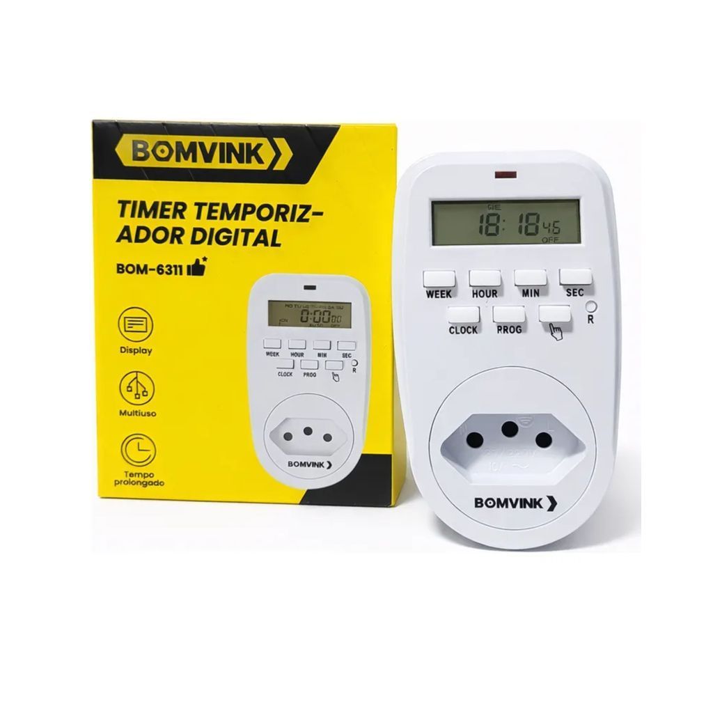 Temporizador Digital Bivolt Programável 10A - Timer para Iluminação, Piscina e Eletrodomésticos