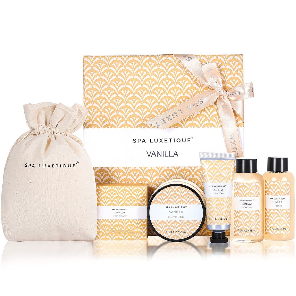 Spa Luxetique Presentes de Spa para Mulheres, Conjunto de Banho de Baunilha com 6 Peças, Presente para Mulheres com Loçã