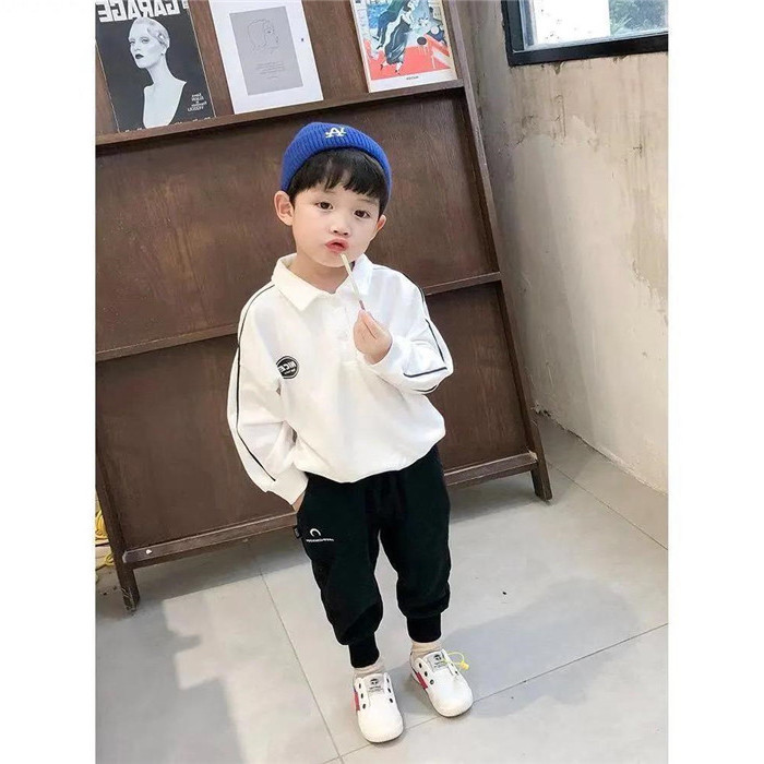Bonito meninos camisa Polo branca primavera outono bebê manga comprida camiseta médio pequeno crianças versão coreana mo
