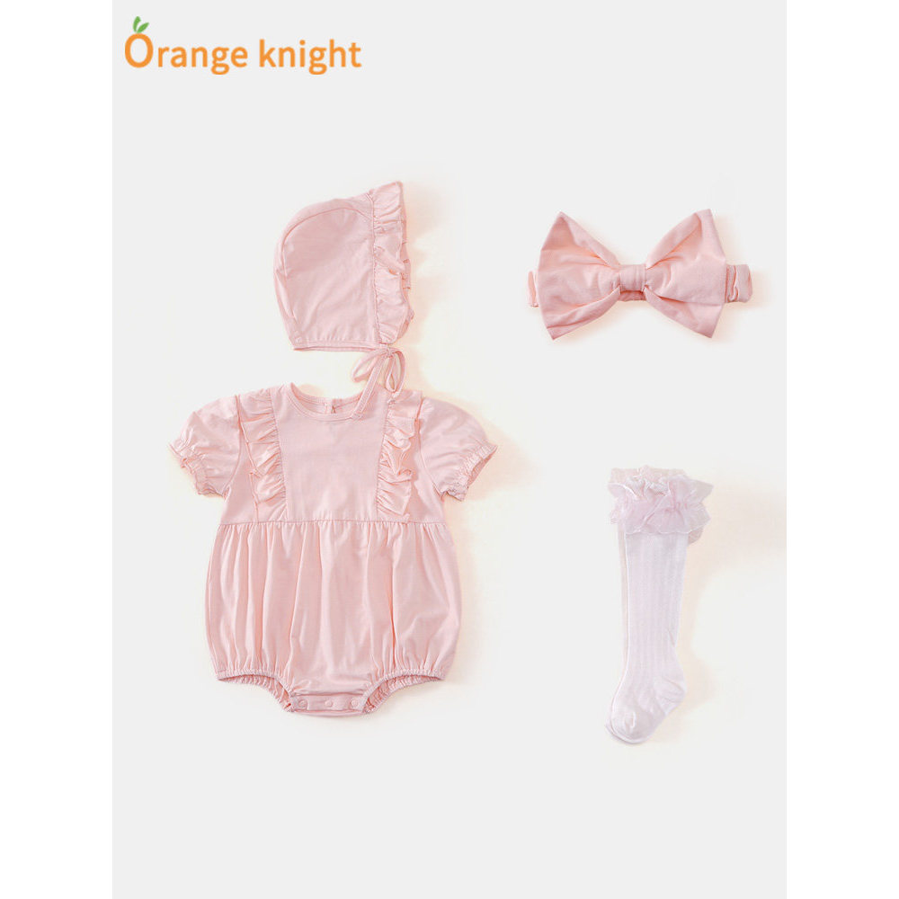 Roupas de verão para bebês, roupas de mês inteiro, recém-nascidos, manga curta, estilo fino, roupas de bebê, banquete de