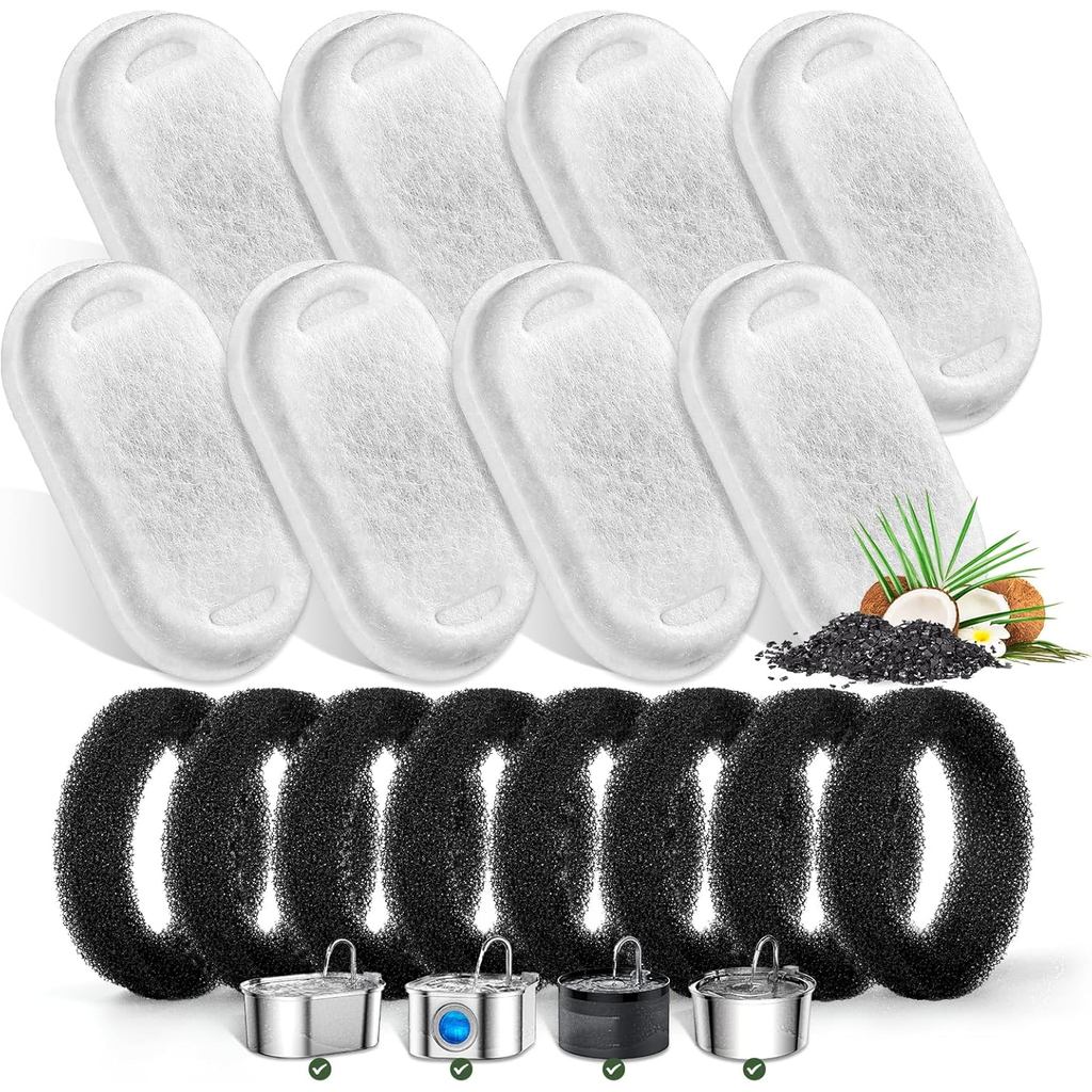 Filtros De Fonte De Água Para Gatos Animais De Estimação Com Fluxo Ajustável De Aço Inoxidável 67 Onças/2L , 8 Pacotes D