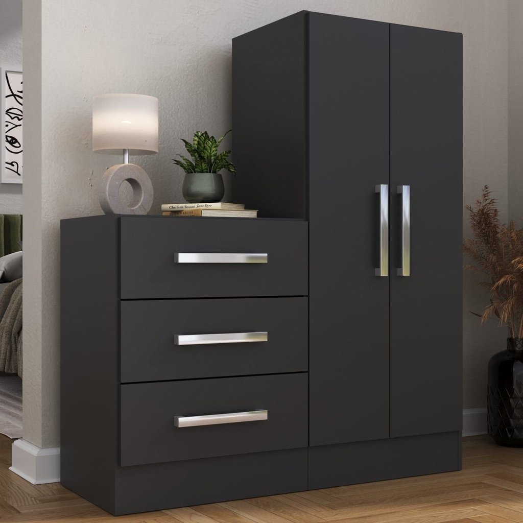 Guarda-Roupa Solteiro 2 Portas com Espelho Ágata Yescasa Branco Preto