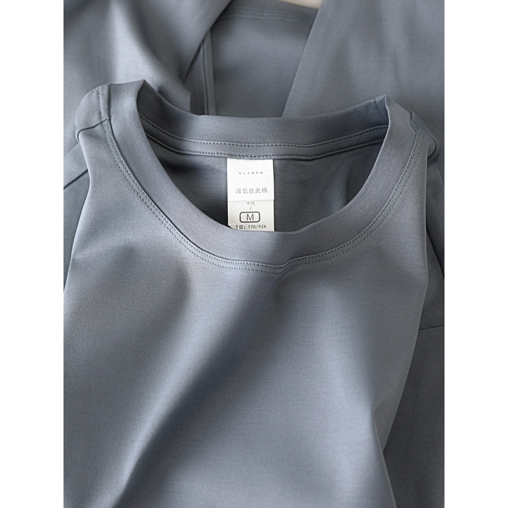All-Match Estilo Básico Verão Mercerizado Líquido Amônia 210G Puro Algodão Camiseta Masculina de Manga Curta Algodão Mas