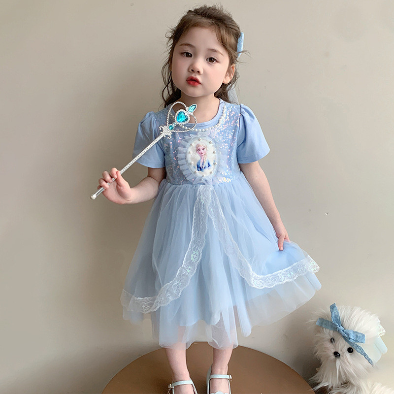 Estoque pronto frete grátis vestido infantil meninas vestido de princesa Elsa verão 2026 novo estilo vestido de verão ve