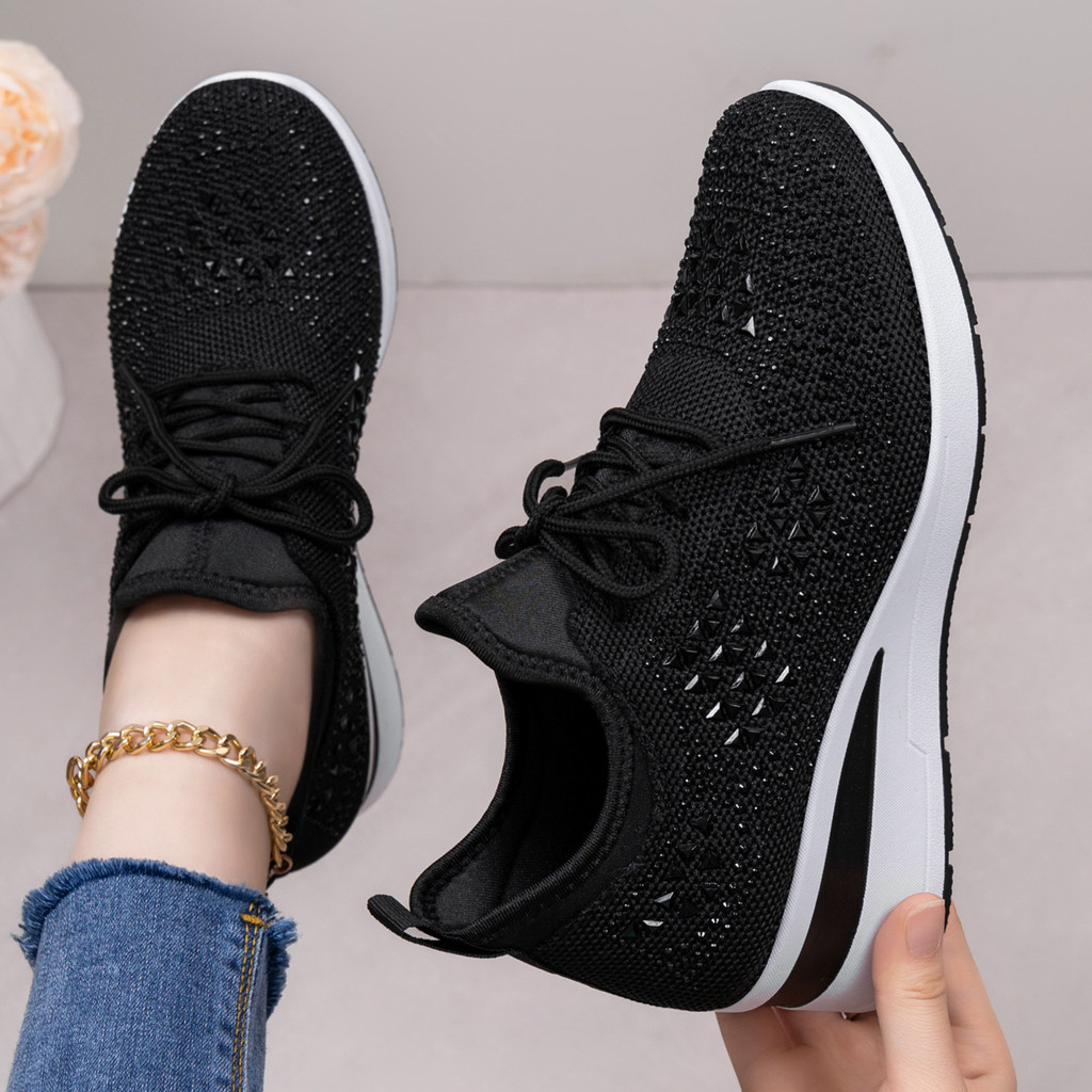 Strass rendas sapatos casuais femininos tênis de cano baixo estilo de moda sapatos femininos diário Commuter sapatos de