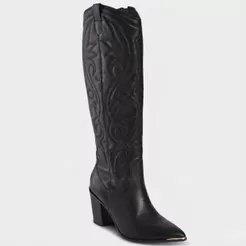 Bota Via Marte Couro Western Cano Alto Feminina - Preto