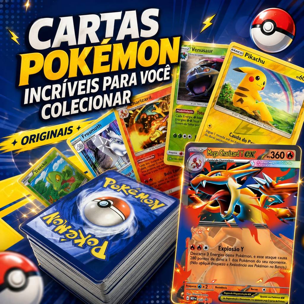 Kits Pokémon Originais com até 100 Cartas – 1 Ultra Rara + 10 Brilhantes Garantidas, Sem Repetições