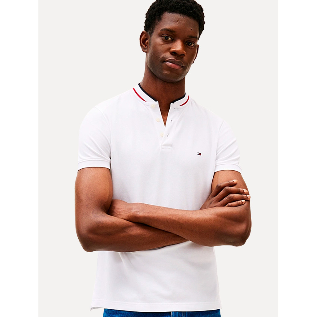 Polo Tommy Hilfiger Masculina Slim Tipped Gola Portuguesa Branca