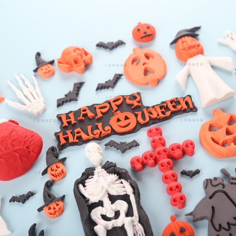 Halloween aranha aranha morcego esqueleto mão coruja bruxa abóbora Silicone Fondant bolo molde Chocolate