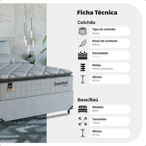 Cama Box Viúva + Colchão Comfort Class Pillow Top 128x188 Branco/suede Branco · foto 2