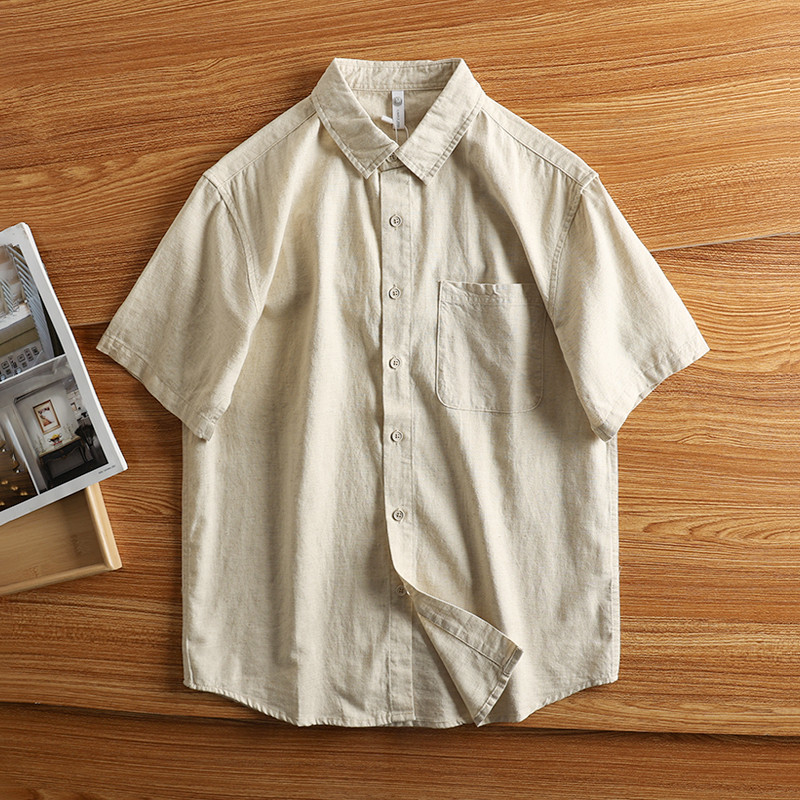 Camisa masculina de linho Casual americana de manga curta, camisa pequena de verão, camisa de meia manga, camisa de linh