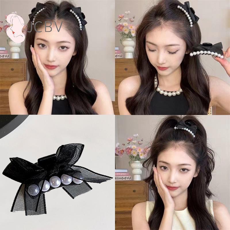 [JCBV] 1/2 Peças De Laço De Pérolas Fofas , Garra De Cabelo Pequena Para Mulheres , Meninas , Enfeite Doce , Mini Grampo