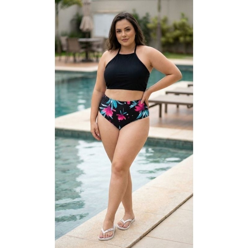 Calcinha Biquíni Plus Size Cintura Alta Grossa Não Marca Zero Transparência Moda Praia Feminina M AO G2 36 AO 56